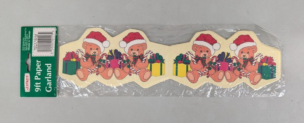 Vintage 9 ft Paper Garland Teddy Bear Presents JoyBrite NOS